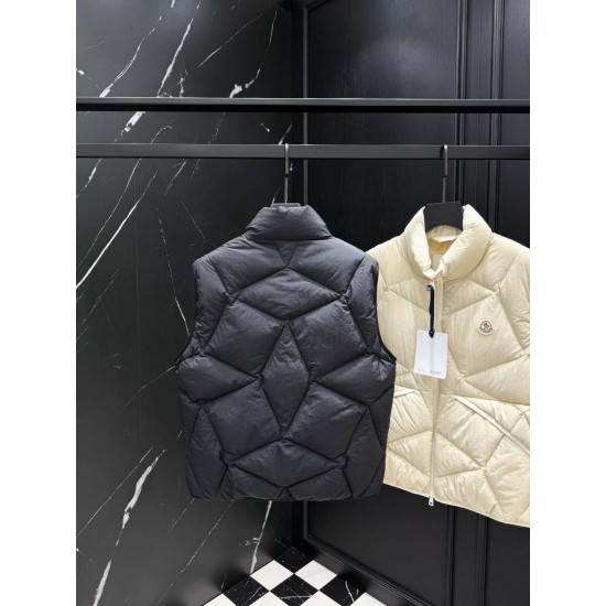 MONCLER Geometric Diamond Quilted Stand Collar Down Vest 95% Duck Down Black Ivory 2 Colors 2026AW