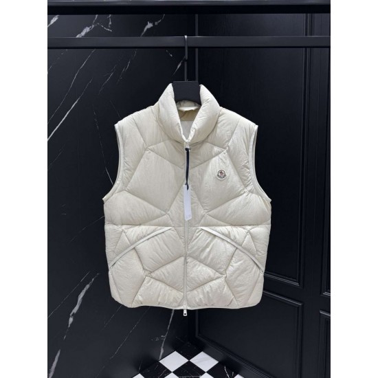 MONCLER Geometric Diamond Quilted Stand Collar Down Vest 95% Duck Down Black Ivory 2 Colors 2026AW