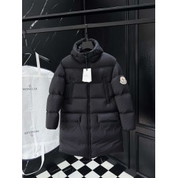 MONCLER Hooded Long Length Matte Nylon Down Coat 95% Duck Down Black Unisex 2026AW