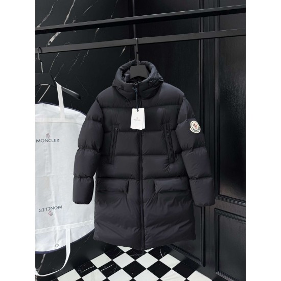 MONCLER Hooded Long Length Matte Nylon Down Coat 95% Duck Down Black Unisex 2026AW