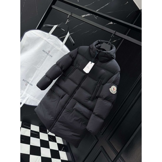 MONCLER Hooded Long Length Matte Nylon Down Coat 95% Duck Down Black Unisex 2026AW