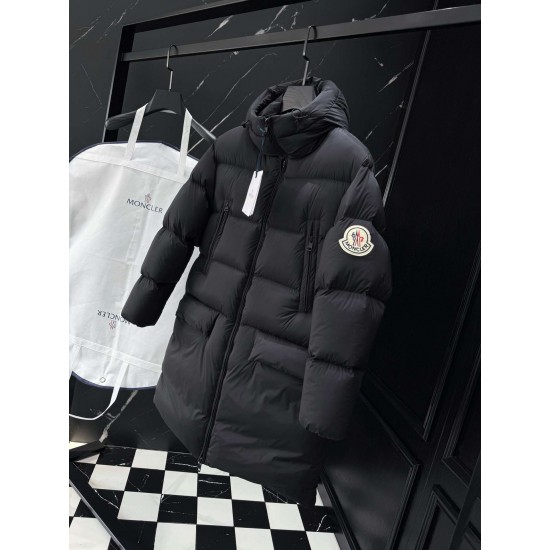 MONCLER Hooded Long Length Matte Nylon Down Coat 95% Duck Down Black Unisex 2026AW