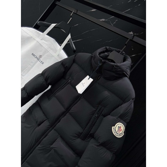 MONCLER Hooded Long Length Matte Nylon Down Coat 95% Duck Down Black Unisex 2026AW