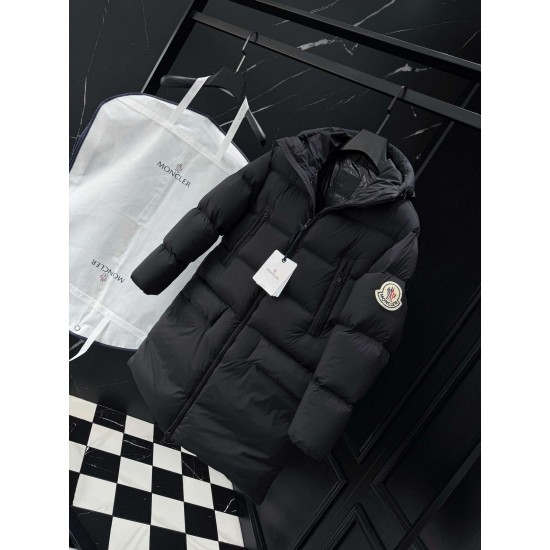 MONCLER Hooded Long Length Matte Nylon Down Coat 95% Duck Down Black Unisex 2026AW