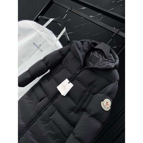 MONCLER Hooded Long Length Matte Nylon Down Coat 95% Duck Down Black Unisex 2026AW