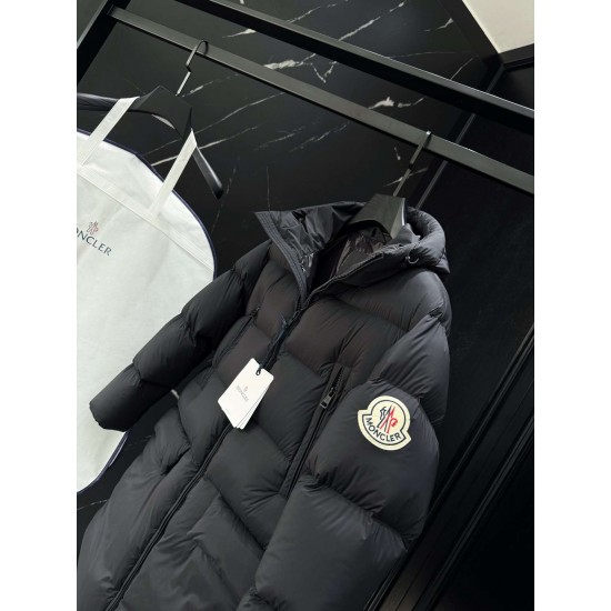 MONCLER Hooded Long Length Matte Nylon Down Coat 95% Duck Down Black Unisex 2026AW