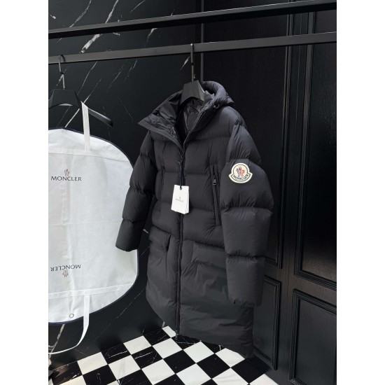 MONCLER Hooded Long Length Matte Nylon Down Coat 95% Duck Down Black Unisex 2026AW