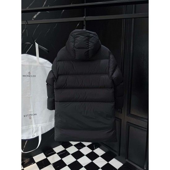 MONCLER Hooded Long Length Matte Nylon Down Coat 95% Duck Down Black Unisex 2026AW