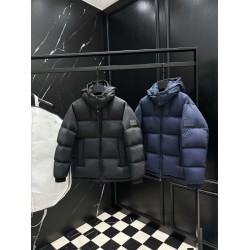 LOUIS VUITTON Monogram Jacquard Yoke Hooded Puffer Down Jacket 95% Duck Down Black Navy Unisex 2026AW