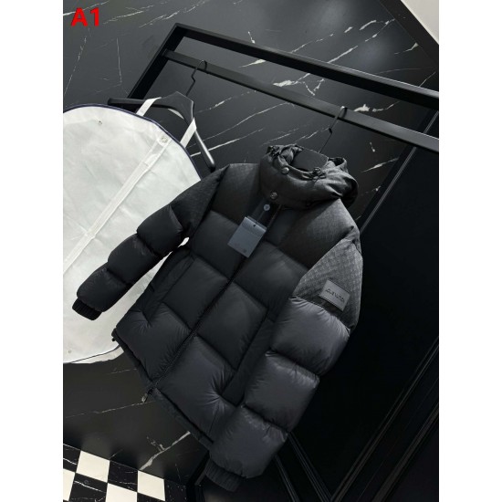 LOUIS VUITTON Monogram Jacquard Yoke Hooded Puffer Down Jacket 95% Duck Down Black Navy Unisex 2026AW