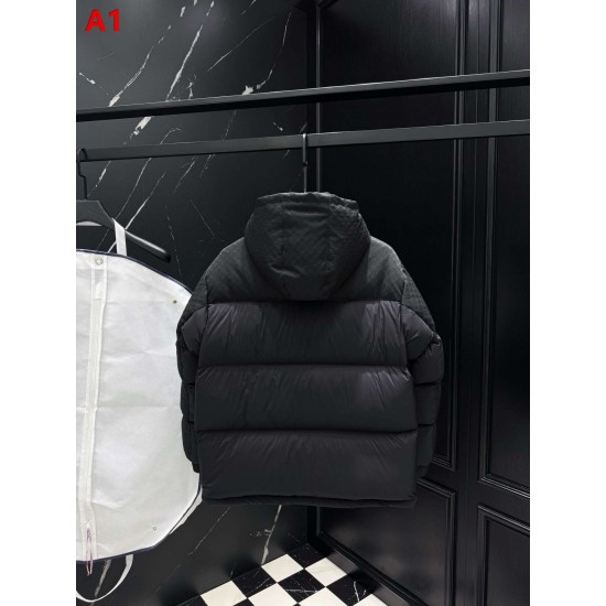 LOUIS VUITTON Monogram Jacquard Yoke Hooded Puffer Down Jacket 95% Duck Down Black Navy Unisex 2026AW