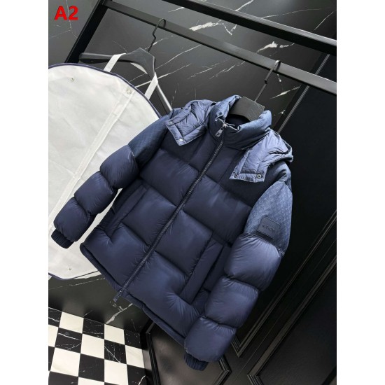 LOUIS VUITTON Monogram Jacquard Yoke Hooded Puffer Down Jacket 95% Duck Down Black Navy Unisex 2026AW