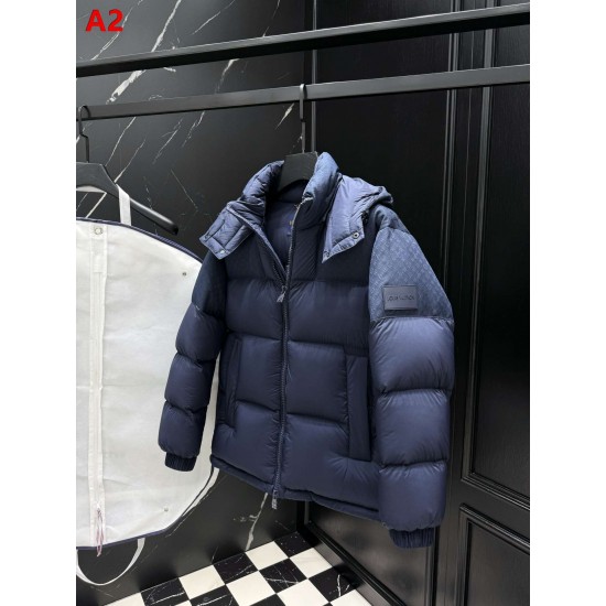 LOUIS VUITTON Monogram Jacquard Yoke Hooded Puffer Down Jacket 95% Duck Down Black Navy Unisex 2026AW