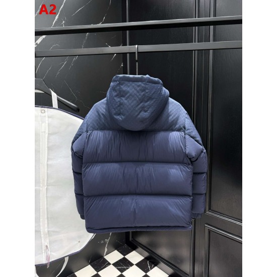 LOUIS VUITTON Monogram Jacquard Yoke Hooded Puffer Down Jacket 95% Duck Down Black Navy Unisex 2026AW