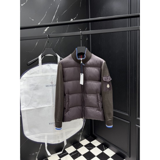 MONCLER Sleeve Pocket Knit Hybrid Stand Collar Down Jacket 95% Duck Down Black Brown Unisex 2026AW