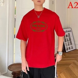 PRADA Men's short-sleeved T-shirt 2022 New solid fabric feeling Prada