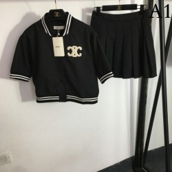 Every year classic popular item Short-sleeved coat + pleated skirt top and bottom set 2023SS CELINE Celine