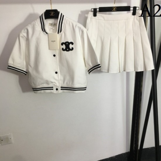 Every year classic popular item Short-sleeved coat + pleated skirt top and bottom set 2023SS CELINE Celine Every year classic popular item Short-sleeved coat + pleated skirt top and bottom set 2023SS CELINE Celine