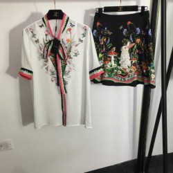 Seasonal design short sleeve shirt + high waist skirt top and bottom set 2023SS DOLCE & GABBANA Dolce & Gabbana