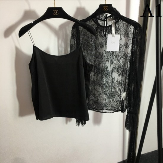 DIOR Fashion trend 2023SS see-through lace shirt tops DIOR Fashion trend 2023SS see-through lace shirt tops
