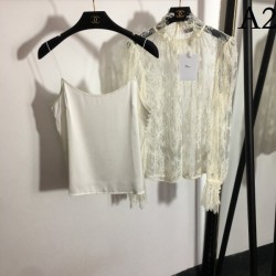 DIOR Fashion trend 2023SS see-through lace shirt tops