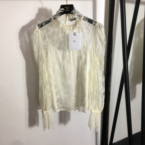 DIOR Fashion trend 2023SS see-through lace shirt tops DIOR Fashion trend 2023SS see-through lace shirt tops