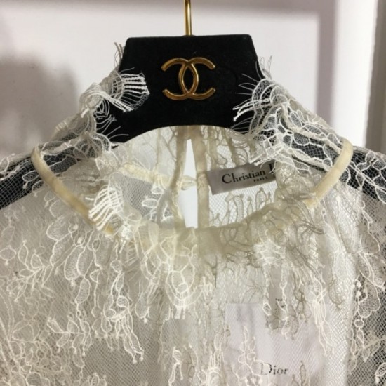 DIOR Fashion trend 2023SS see-through lace shirt tops DIOR Fashion trend 2023SS see-through lace shirt tops