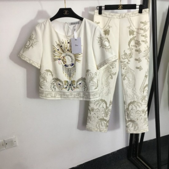 Highly sensitive celebrities favorite short-sleeved T-shirt + straight pants top and bottom set 2023SS DIOR Dior Highly sensitive celebrities favorite short-sleeved T-shirt + straight pants top and bottom set 2023SS DIOR Dior