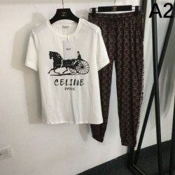 2024SS Top and bottom set CELINE Celine Item with perfect presence