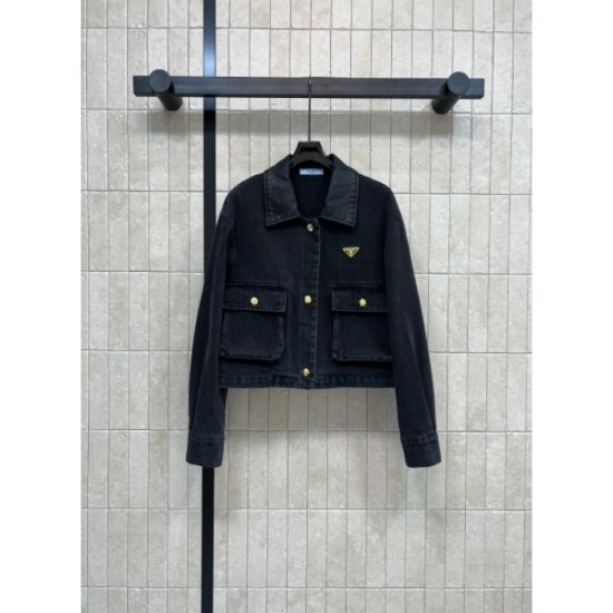 PRADA denim jacket 2025 new fall/winter simple design that can be mixed and matched PRADA denim jacket 2025 new fall/winter simple design that can be mixed and matched