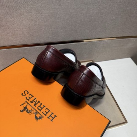 2025 Autumn/Winter New HERMES Men's Business Shoes Clean and Elegant Style