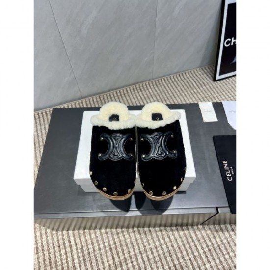 2025FW Women's Fur Slippers CELINE CELINE Elegant replica with beautiful balance and excellent comfort