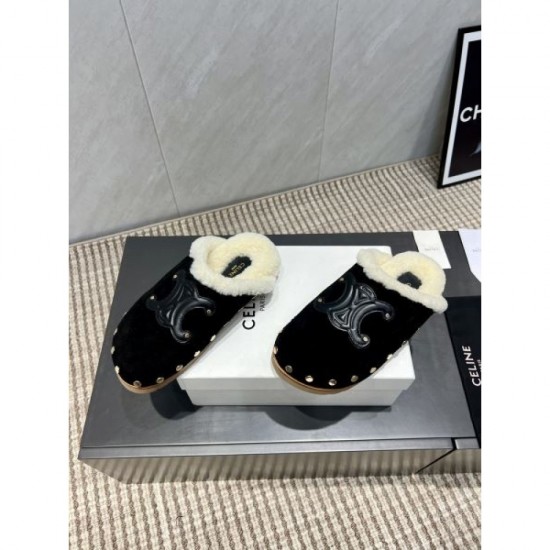 2025FW Women's Fur Slippers CELINE CELINE Elegant replica with beautiful balance and excellent comfort