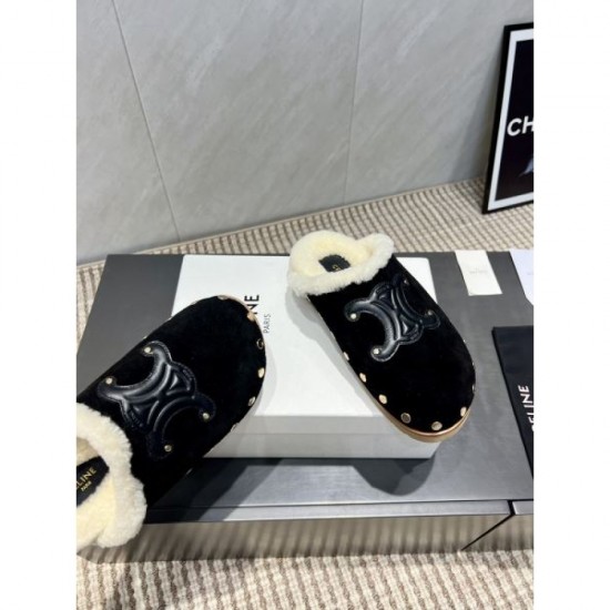 2025FW Women's Fur Slippers CELINE CELINE Elegant replica with beautiful balance and excellent comfort