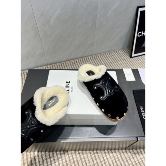 2025FW Women's Fur Slippers CELINE CELINE Elegant replica with beautiful balance and excellent comfort
