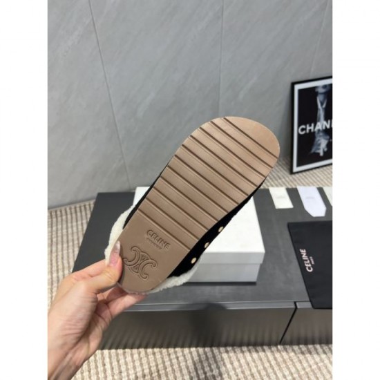 2025FW Women's Fur Slippers CELINE CELINE Elegant replica with beautiful balance and excellent comfort